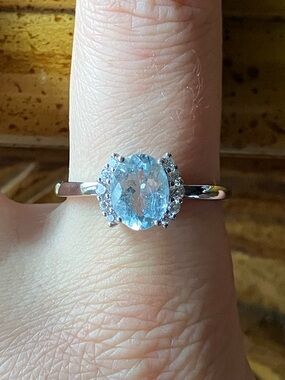 Natural Aquamarine Sterling Silver Ring Size 9.75